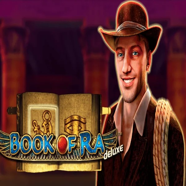 Book of Ra Deluxe slot logo by Novomatic at Whamoo Casino